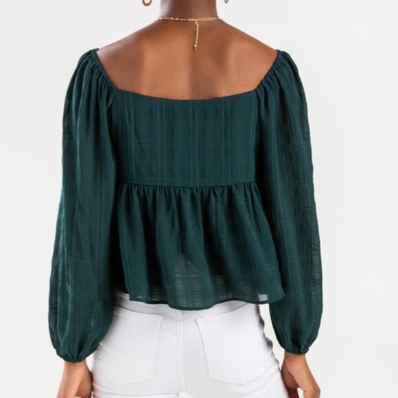 Francesca's Tish Button Front Peasant Blouse - Picture 2 of 2